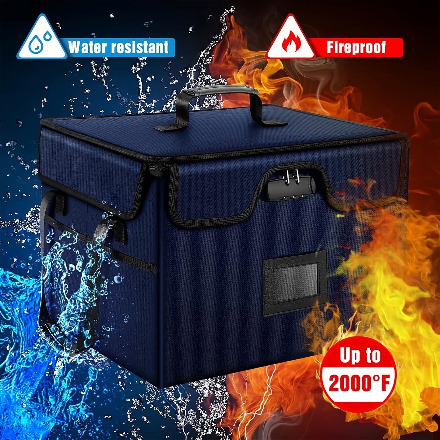 Large Fireproof File Box w/ Lock, 2 Layer File Organizer, & Portable Office Collapsible File Box