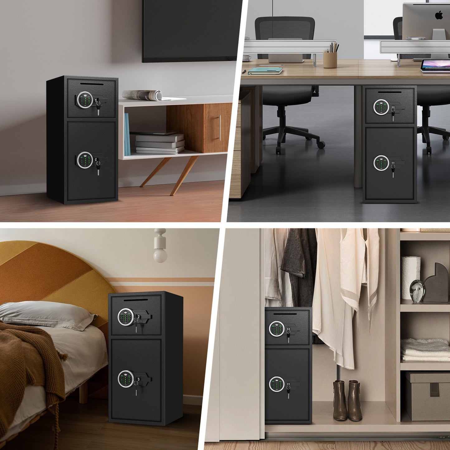 XL Fireproof Home Safe Box - Digital Security Box w/ Deposit Slot & Metal Storage Box & Dual Alarms