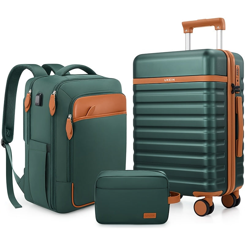3pcs Luggage Set w/ 20in Luggage, Backpack, and Small Cosmetic Bag -- 4 Colors