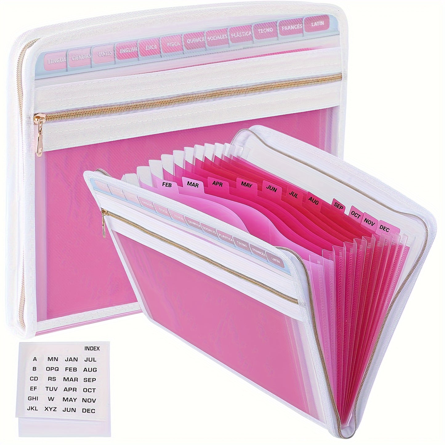13-Pocket Expanding File Folder w/ Front Pencil Pouch, Secure Zipper, and Colorful Labels - 3 Colors