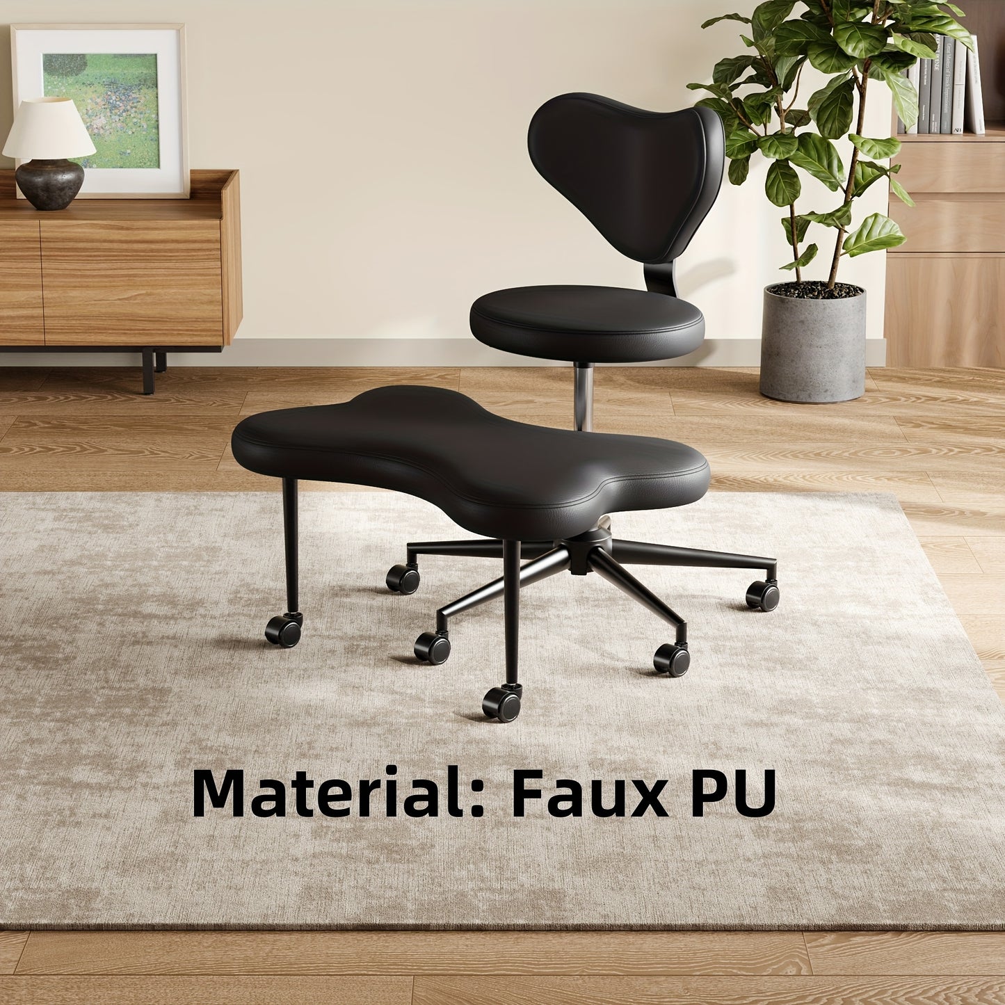 Chaise à pieds croisés réglable en hauteur avec roulettes et support dorsal ergonomique