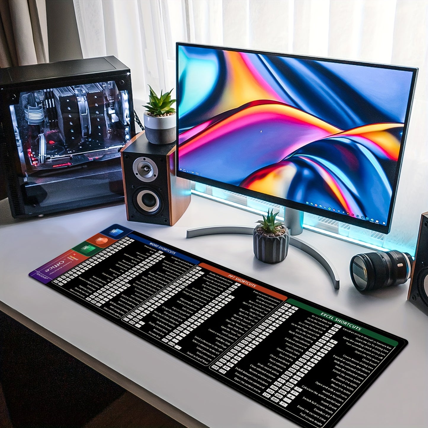 Alfombrilla de escritorio grande antideslizante - Accesos directos de Microsoft para: Word, PowerPoint y Excel