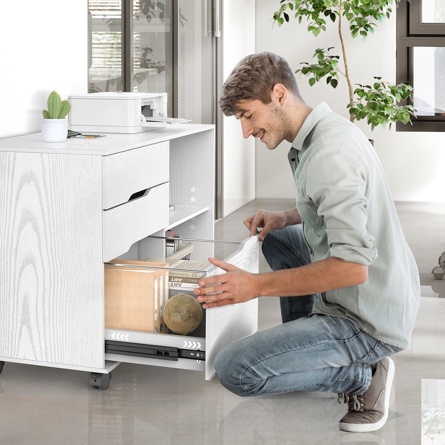 White Mobile Table Storage Cabinet w/ 3/5/7-Layer Drawers and Rolling Wheels