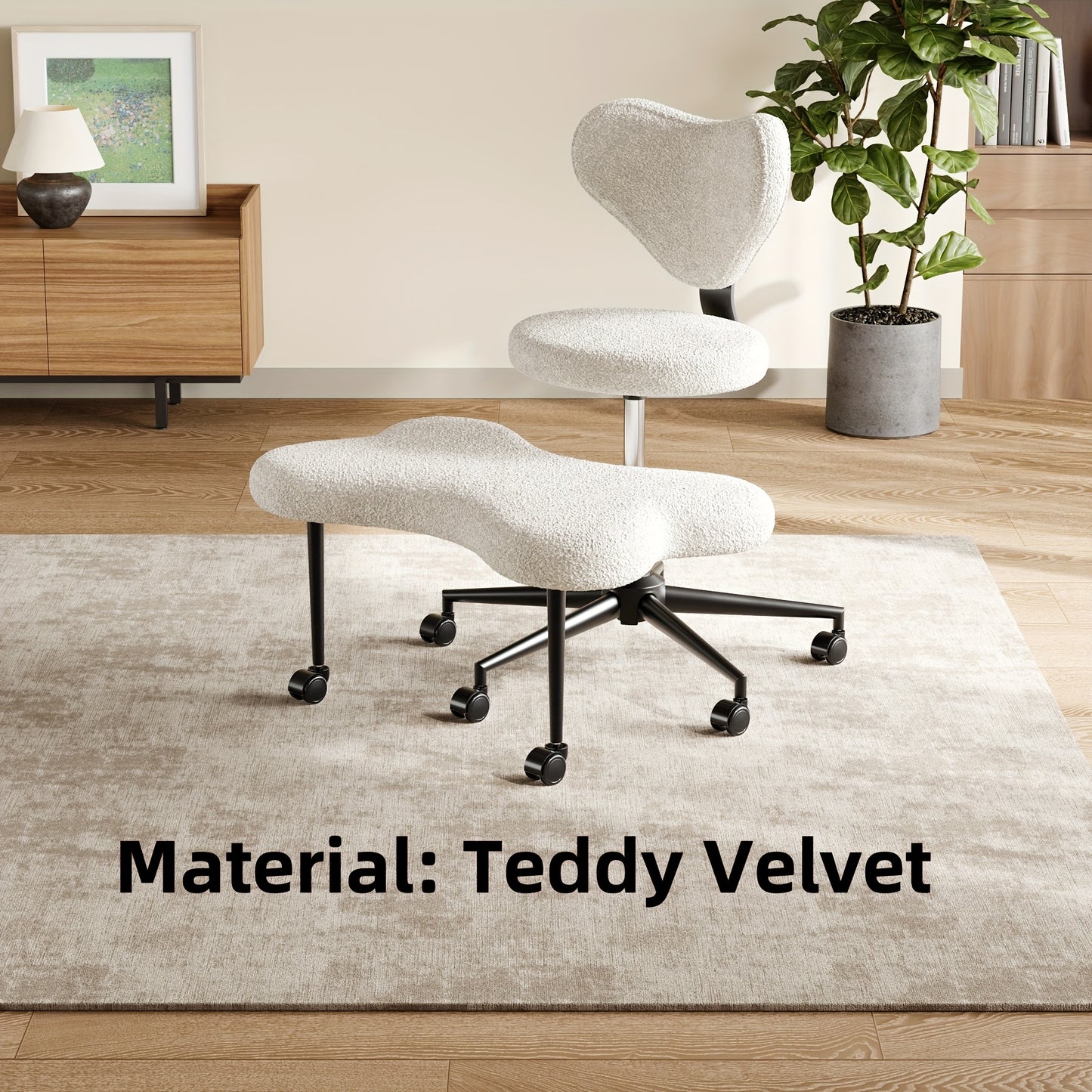 Chaise à pieds croisés réglable en hauteur avec roulettes et support dorsal ergonomique 