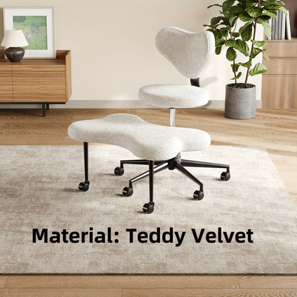 Chaise à pieds croisés réglable en hauteur avec roulettes et support dorsal ergonomique 