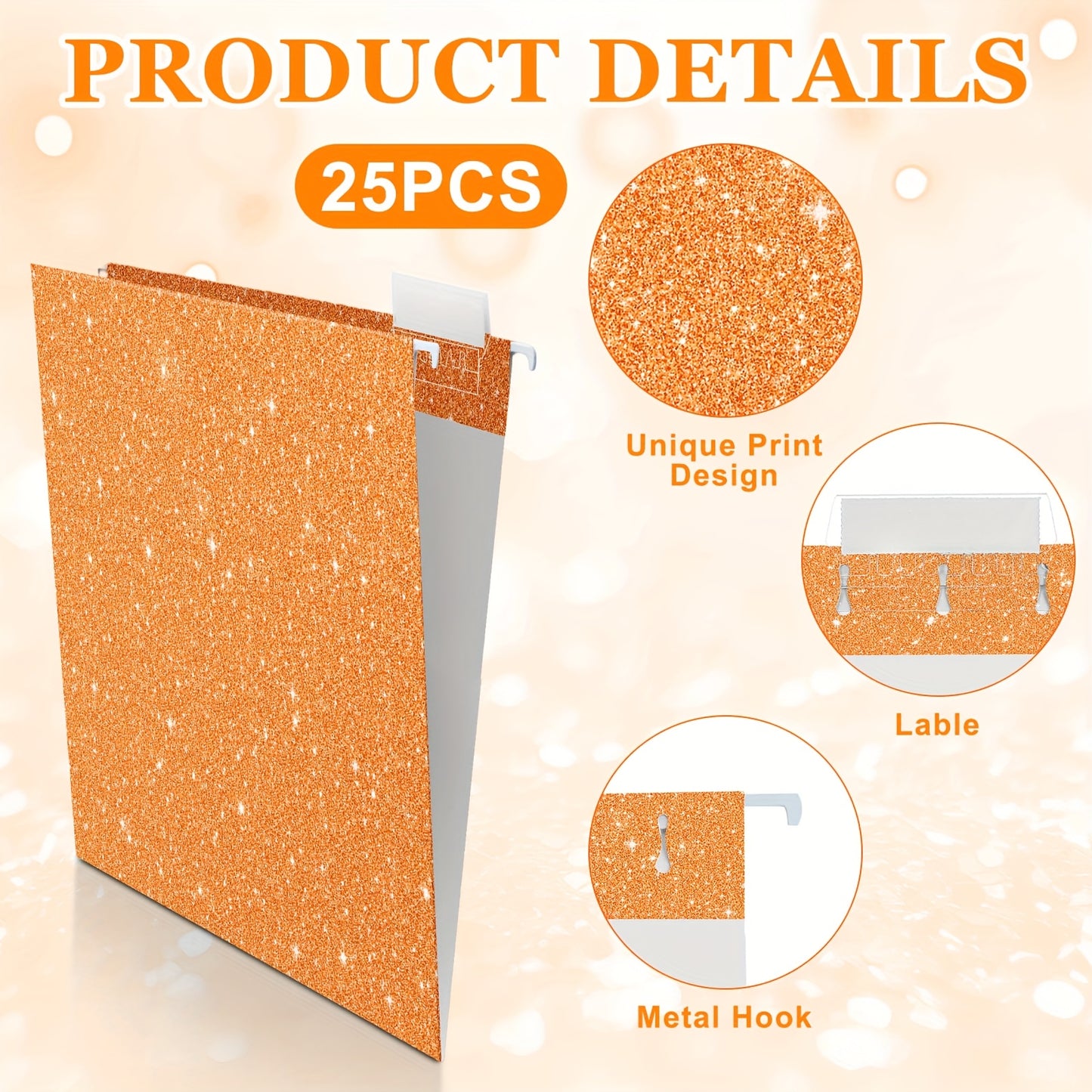 25pk Glittery Hanging File Folders w/ 1/5 Cut Adjustable Tab And 25 Plastic Tabs - 12 X 9.25in. -- 2 Colors