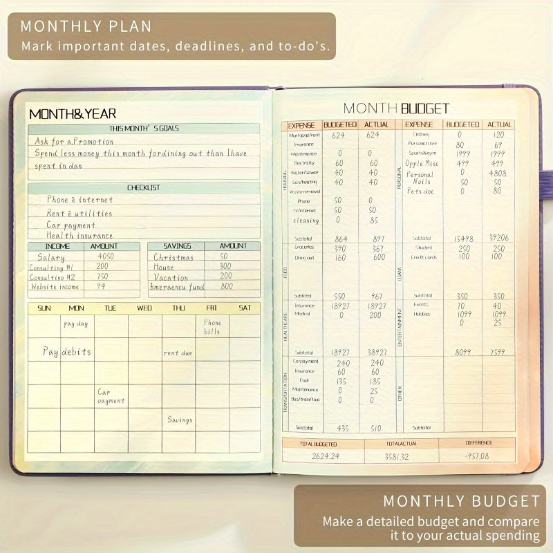 PU Leather Budget Planner Notebook w/ Expense Tracker - Two Years Duration To Track Debts, Bills, & Budgets