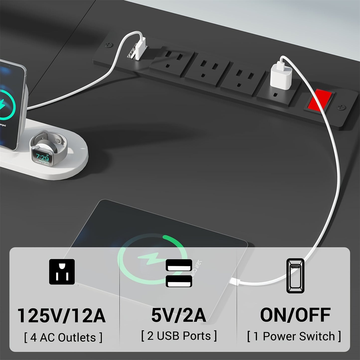 Escritorio de computadora en forma de L de 56" con luces, tomas de corriente y estantes de almacenamiento