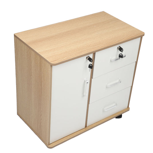 Gabinete de almacenamiento blanco/madera - Mesa antirrobo con cerradura y ruedas extraíbles