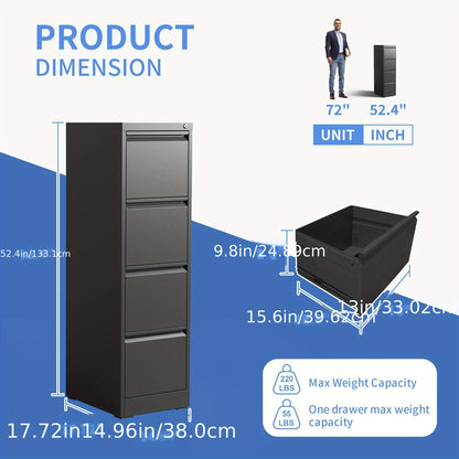 Four Drawer Heavy Duty Metal File Cabinet for Letter, Legal, and A4 Sized Files