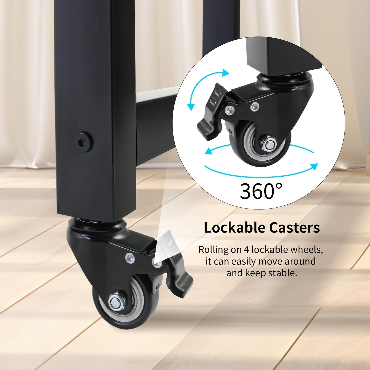 Heavy Duty Metal Overbed Table w/ 360° Wheels - Fits Over Queen Bed & Smaller