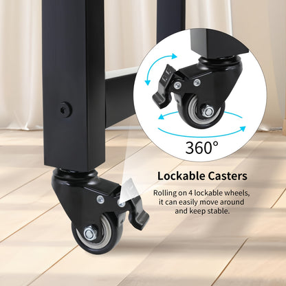 Heavy Duty Metal Overbed Table w/ 360° Wheels - Fits Over Queen Bed & Smaller