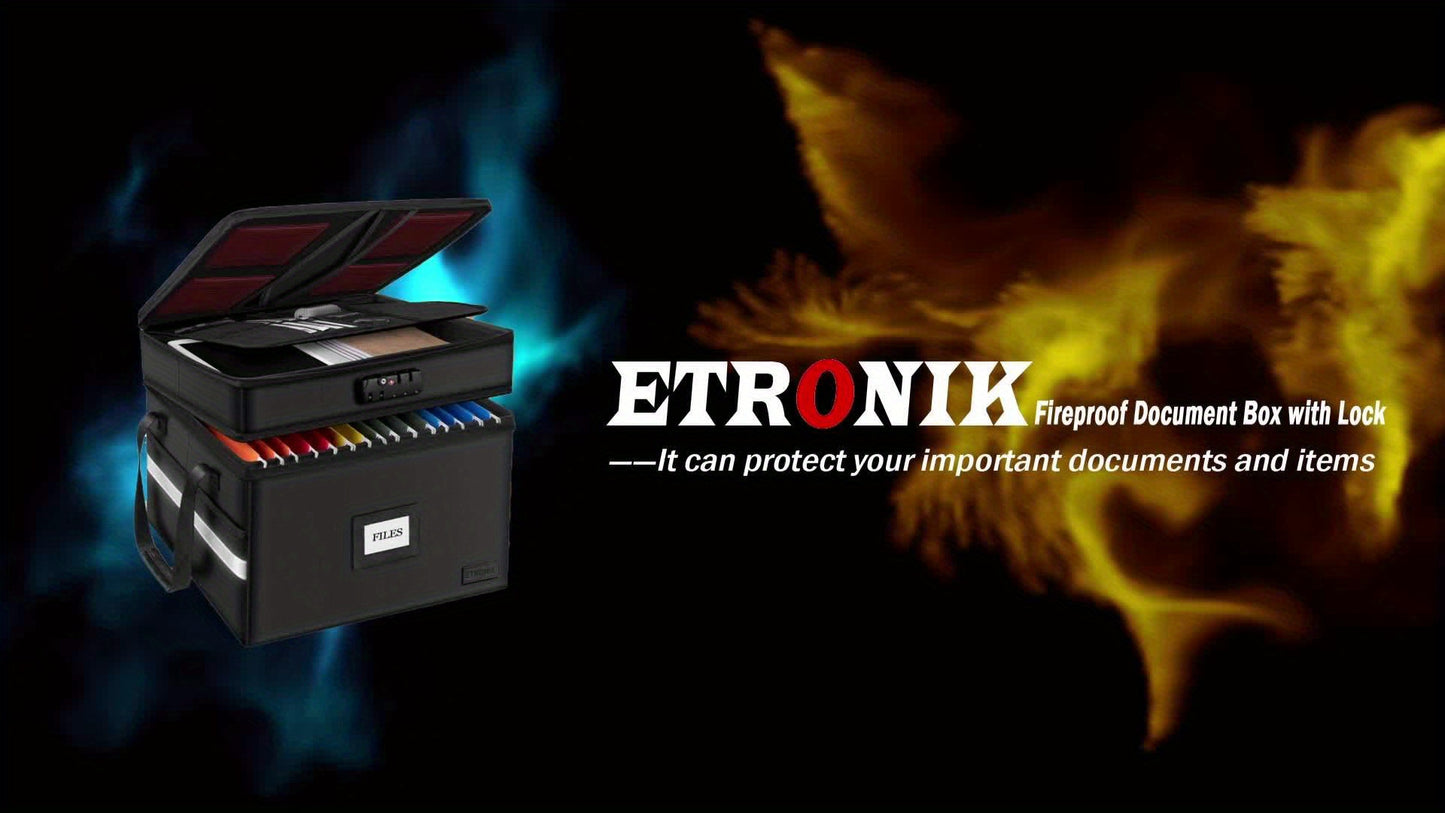 Large Fireproof File Box w/ Lock, 2 Layer File Organizer, & Portable Office Collapsible File Box