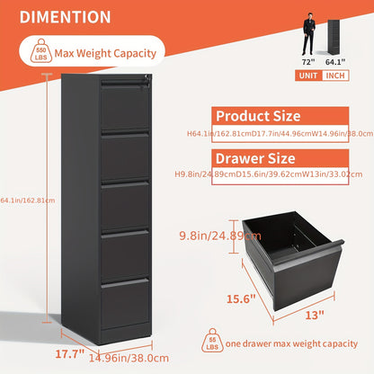 Five Drawer Metal File Cabinet w/ Lock