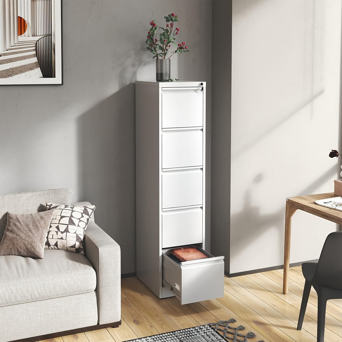 Five Drawer Metal File Cabinet w/ Lock