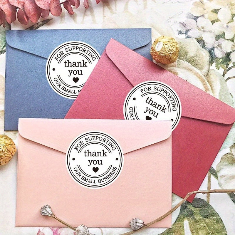 500 autocollants (1 rouleau) « Merci de soutenir notre petite entreprise » avec des cœurs