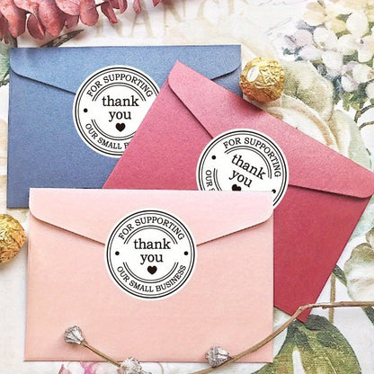 500 autocollants (1 rouleau) « Merci de soutenir notre petite entreprise » avec des cœurs