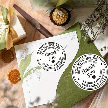 500 autocollants (1 rouleau) « Merci de soutenir notre petite entreprise » avec des cœurs