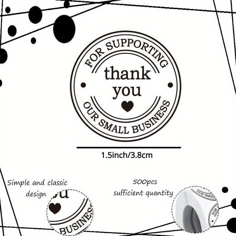 500 autocollants (1 rouleau) « Merci de soutenir notre petite entreprise » avec des cœurs