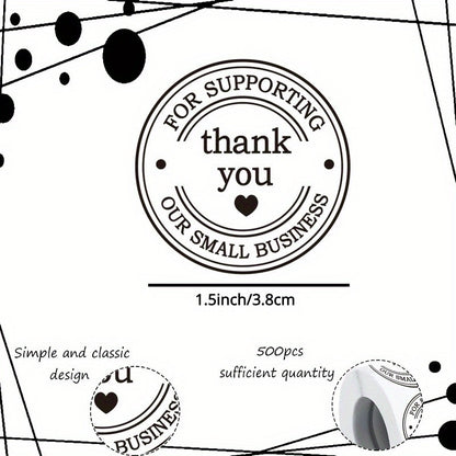 500 autocollants (1 rouleau) « Merci de soutenir notre petite entreprise » avec des cœurs