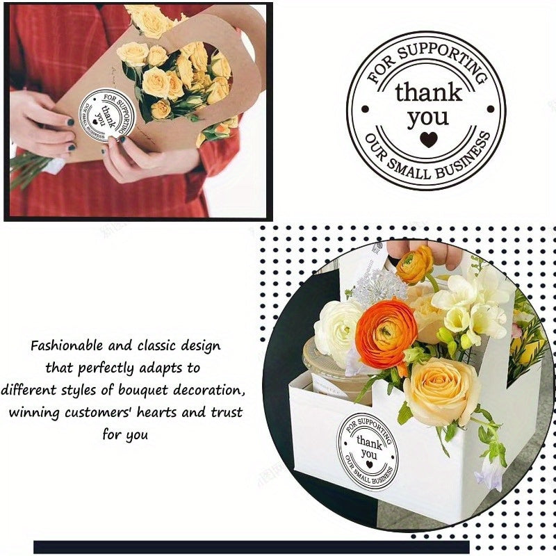 500 autocollants (1 rouleau) « Merci de soutenir notre petite entreprise » avec des cœurs