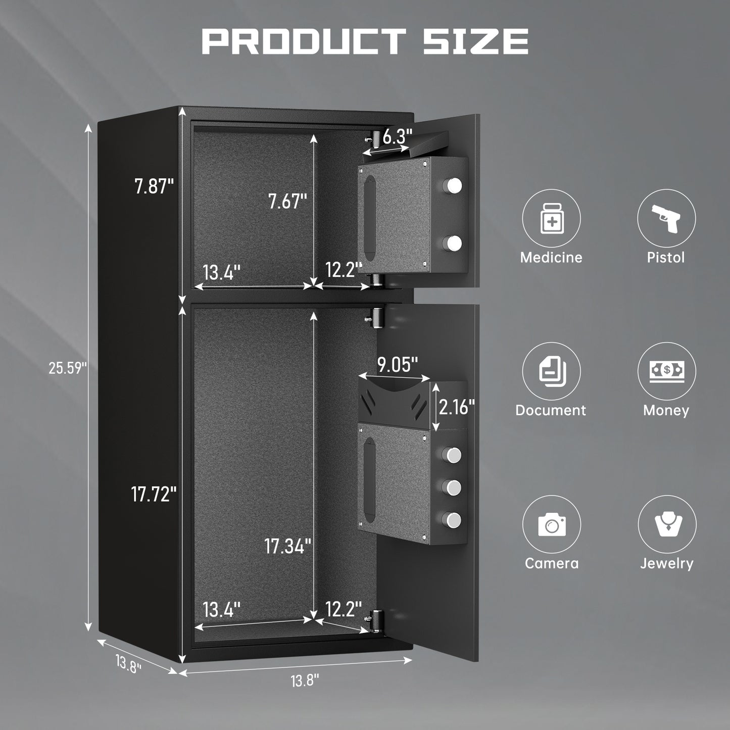 XL Fireproof Home Safe Box - Digital Security Box w/ Deposit Slot & Metal Storage Box & Dual Alarms