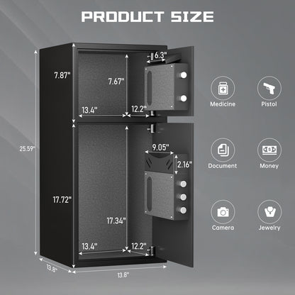 XL Fireproof Home Safe Box - Digital Security Box w/ Deposit Slot & Metal Storage Box & Dual Alarms