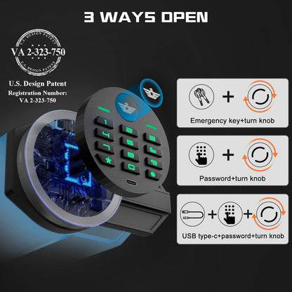 XL Fireproof Home Safe Box - Digital Security Box w/ Deposit Slot & Metal Storage Box & Dual Alarms