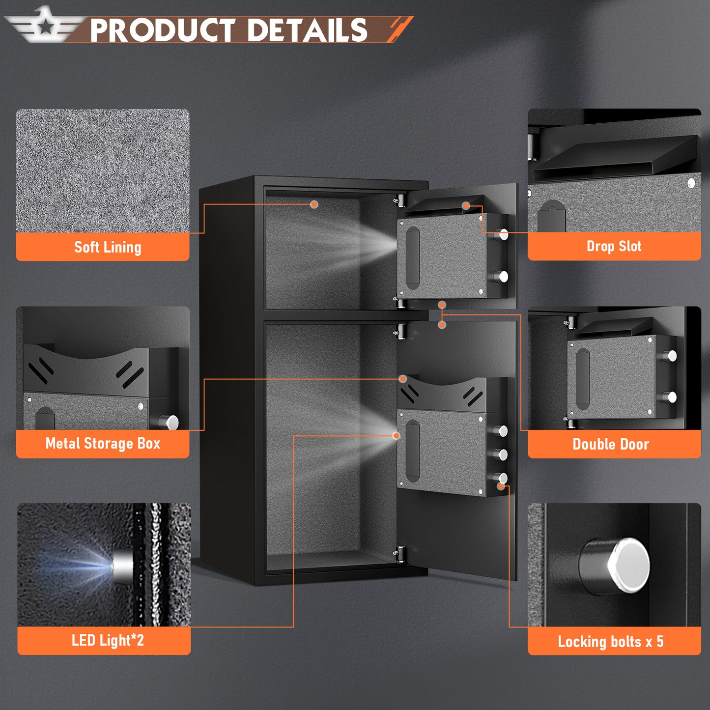 XL Fireproof Home Safe Box - Digital Security Box w/ Deposit Slot & Metal Storage Box & Dual Alarms