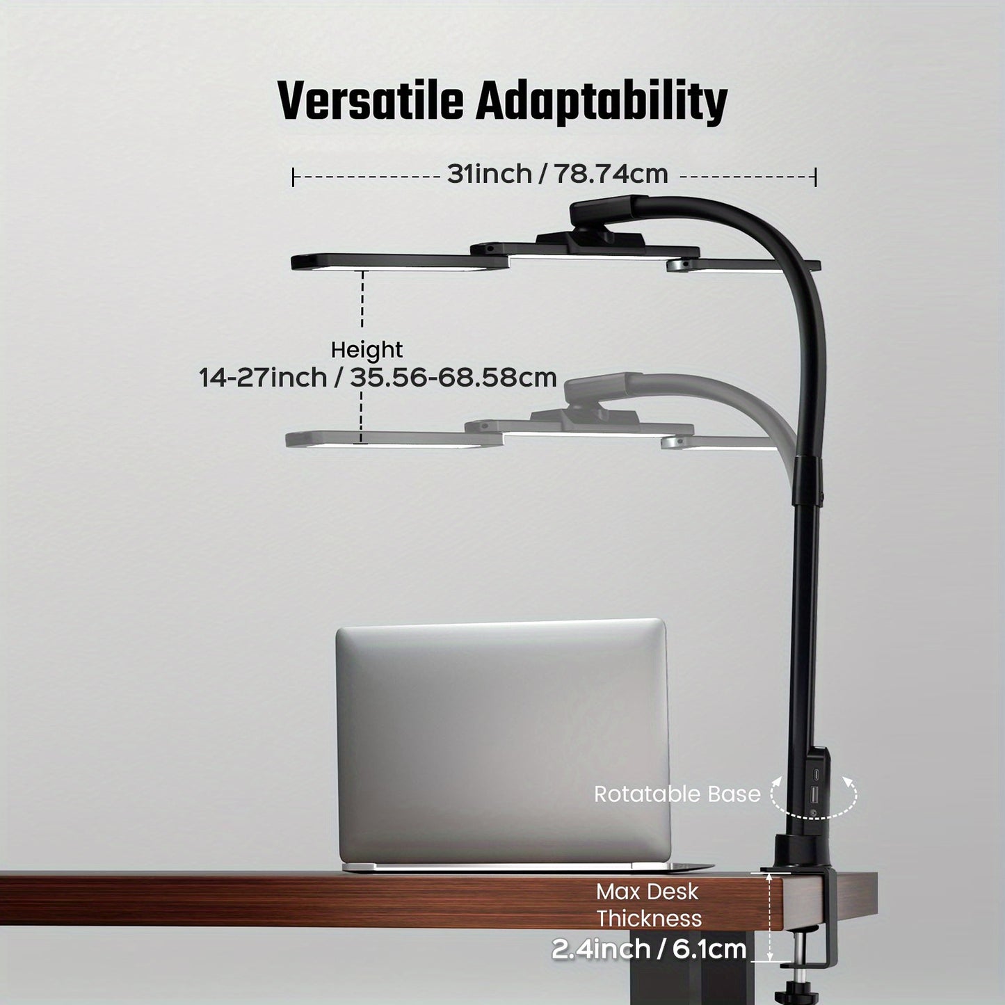 Five Light Colors LED Desk Lamp - Gooseneck Architect Clamp-on w/ Dimming Touch, Hand-Wave Control, & USB Charging Ports