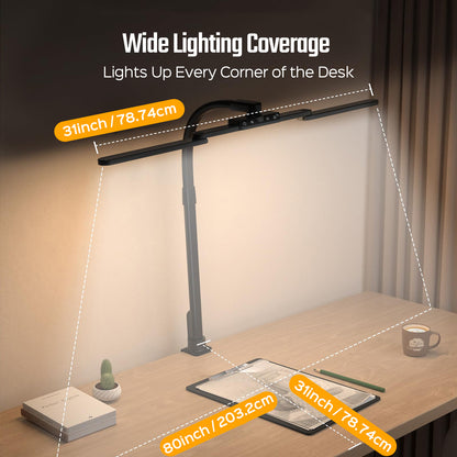 Five Light Colors LED Desk Lamp - Gooseneck Architect Clamp-on w/ Dimming Touch, Hand-Wave Control, & USB Charging Ports