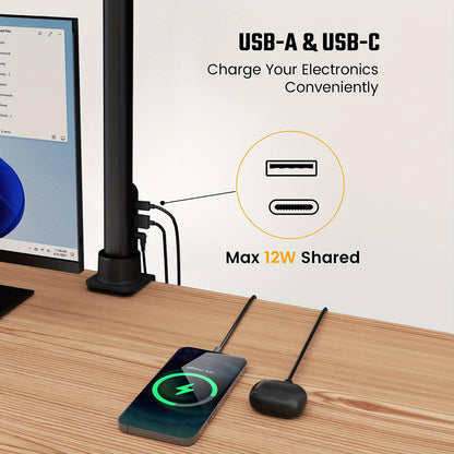 Five Light Colors LED Desk Lamp - Gooseneck Architect Clamp-on w/ Dimming Touch, Hand-Wave Control, & USB Charging Ports