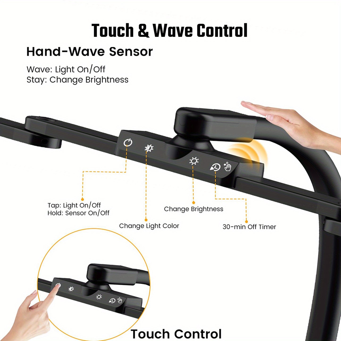 Five Light Colors LED Desk Lamp - Gooseneck Architect Clamp-on w/ Dimming Touch, Hand-Wave Control, & USB Charging Ports