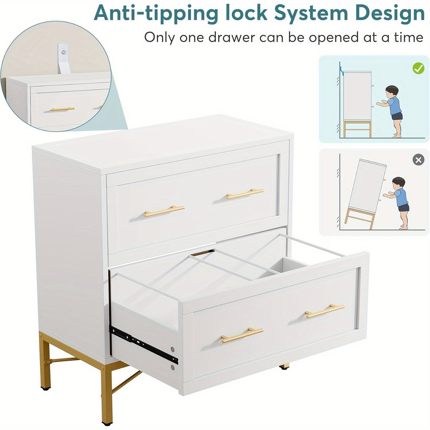 Classeur latéral à 2 tiroirs pour dossiers de format lettre, légal et A4