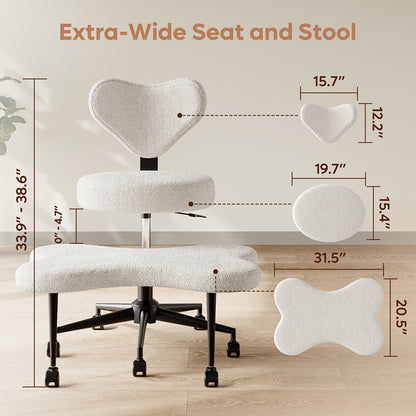 Chaise à pieds croisés réglable en hauteur avec roulettes et support dorsal ergonomique 