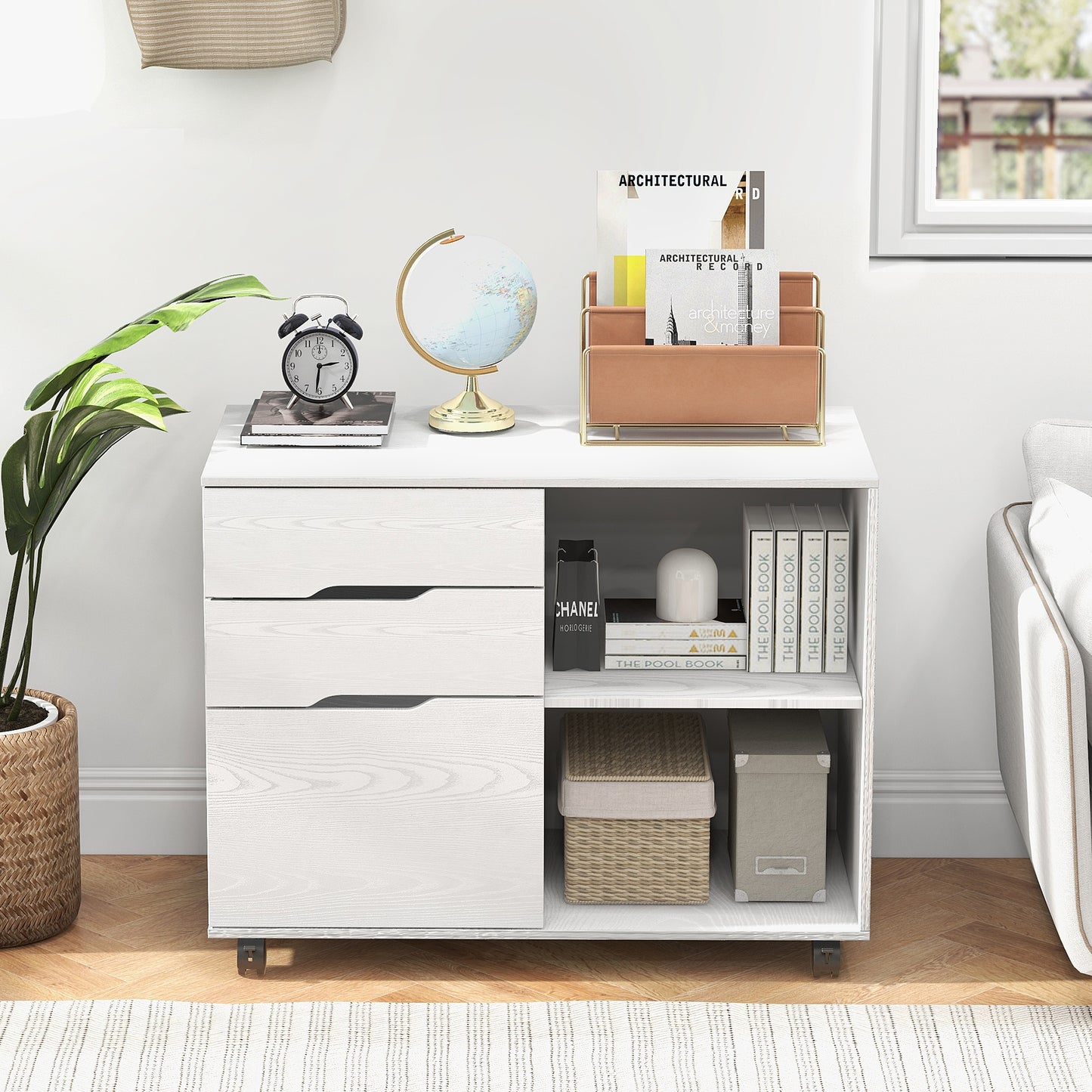 White Mobile Table Storage Cabinet w/ 3/5/7-Layer Drawers and Rolling Wheels