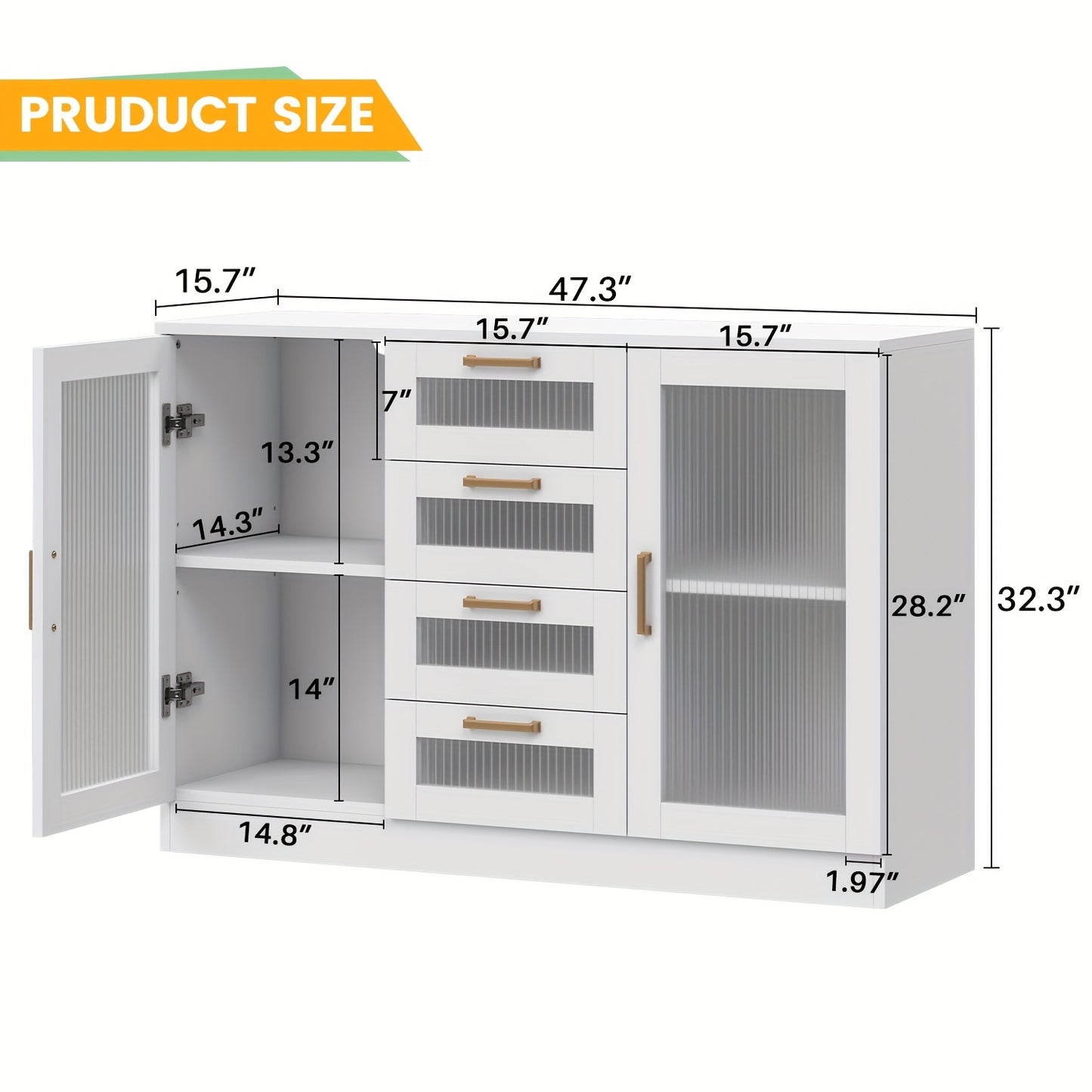 Vitrina de vidrio blanco de 48" con almacenamiento