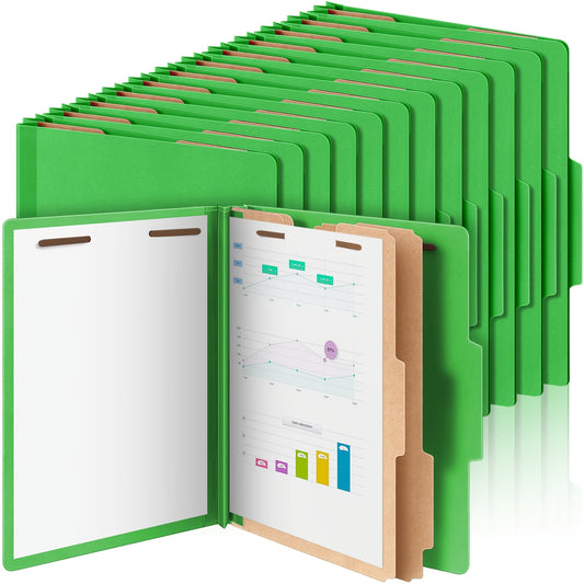 36pcs Classification Folders w/ 2 Dividers, Fasteners, and 3.5in Expansion - Green
