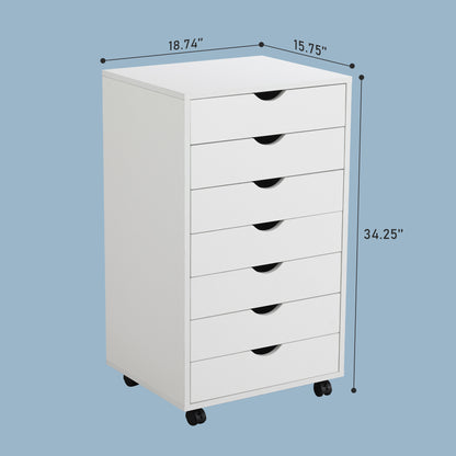 White Mobile Table Storage Cabinet w/ 3/5/7-Layer Drawers and Rolling Wheels