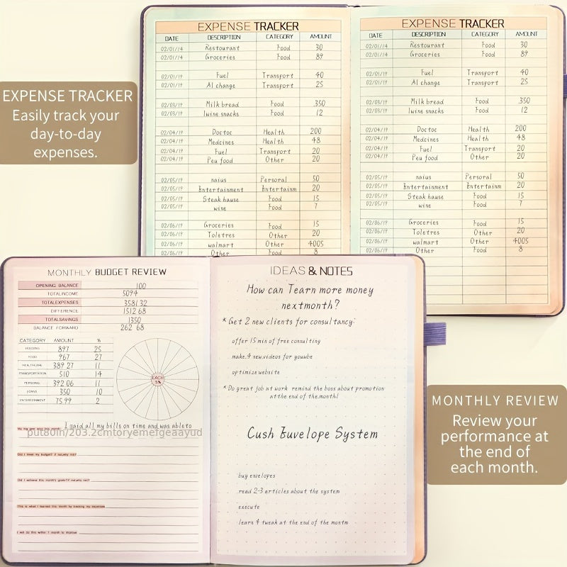 PU Leather Budget Planner Notebook w/ Expense Tracker - Two Years Duration To Track Debts, Bills, & Budgets