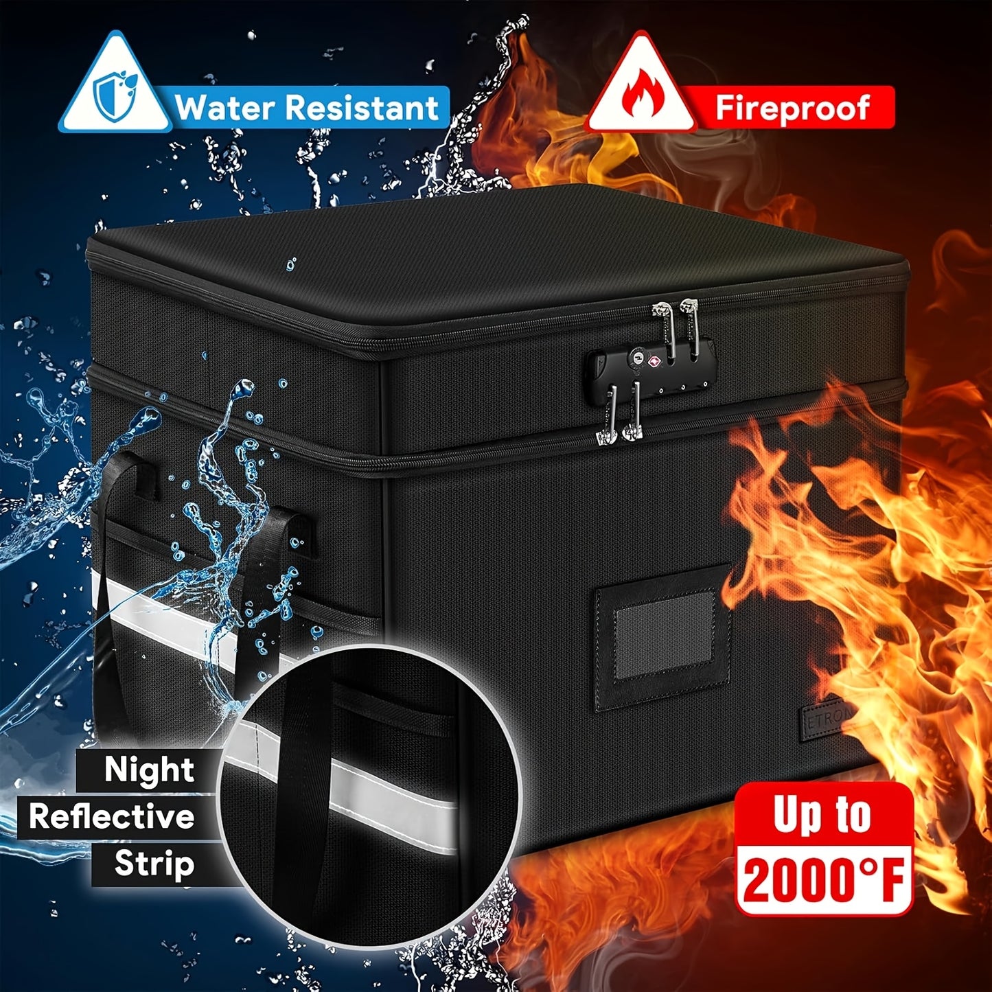 Large Fireproof File Box w/ Lock, 2 Layer File Organizer, & Portable Office Collapsible File Box