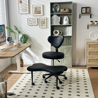 Chaise à pieds croisés réglable en hauteur avec roulettes et support dorsal ergonomique 