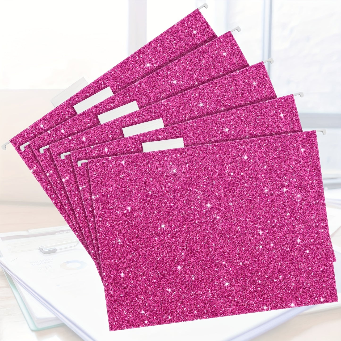 25pk Glittery Hanging File Folders w/ 1/5 Cut Adjustable Tab And 25 Plastic Tabs - 12 X 9.25in. -- 2 Colors