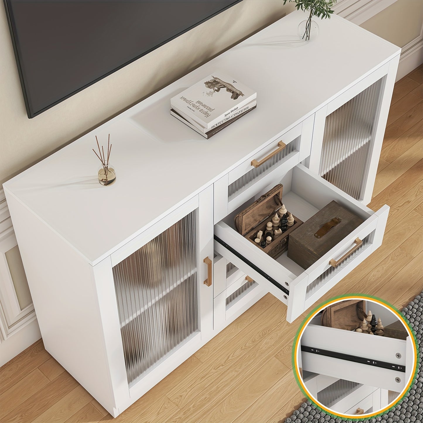 Vitrina de vidrio blanco de 48" con almacenamiento