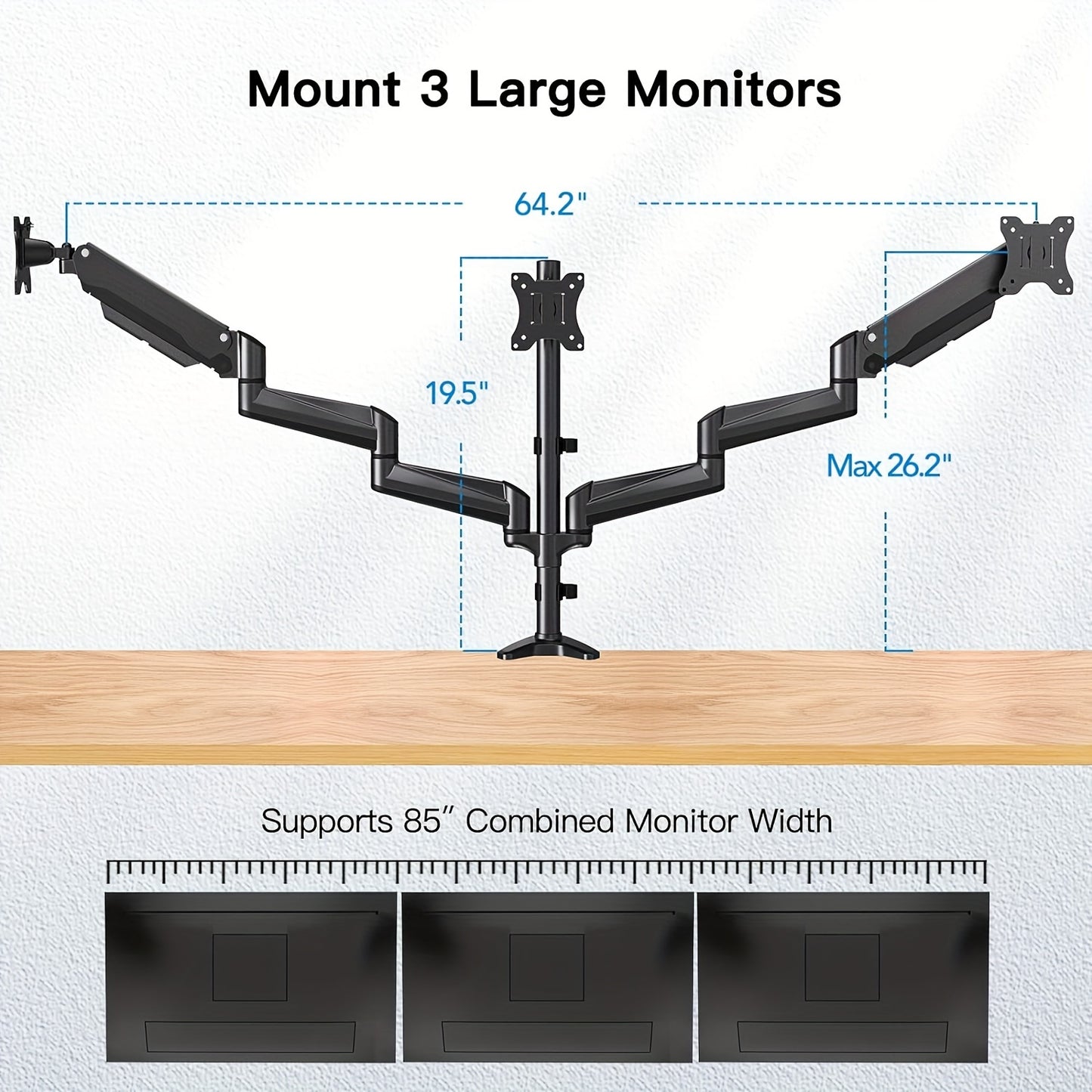 Triple Monitor Desk Mount - Holds 17in to 32in Screens
