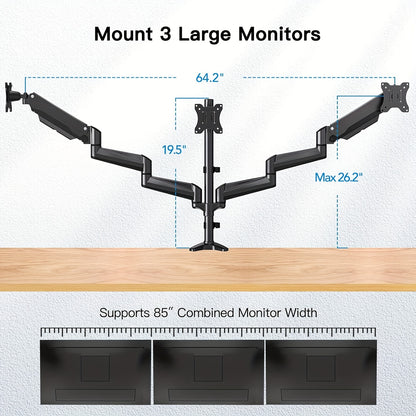 Triple Monitor Desk Mount - Holds 17in to 32in Screens