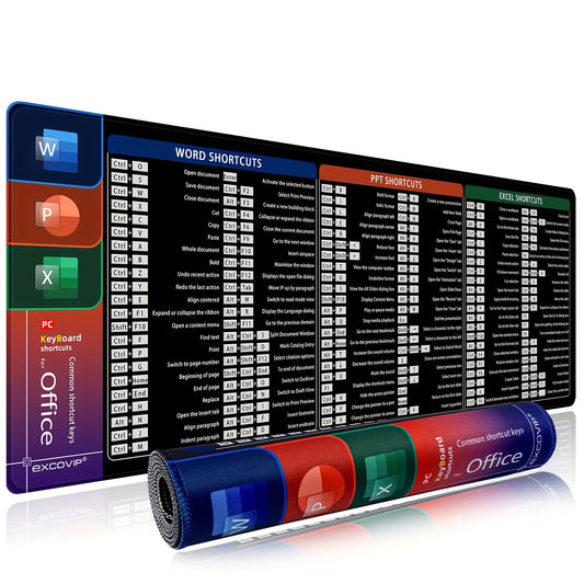 Alfombrilla de escritorio grande antideslizante - Accesos directos de Microsoft para: Word, PowerPoint y Excel