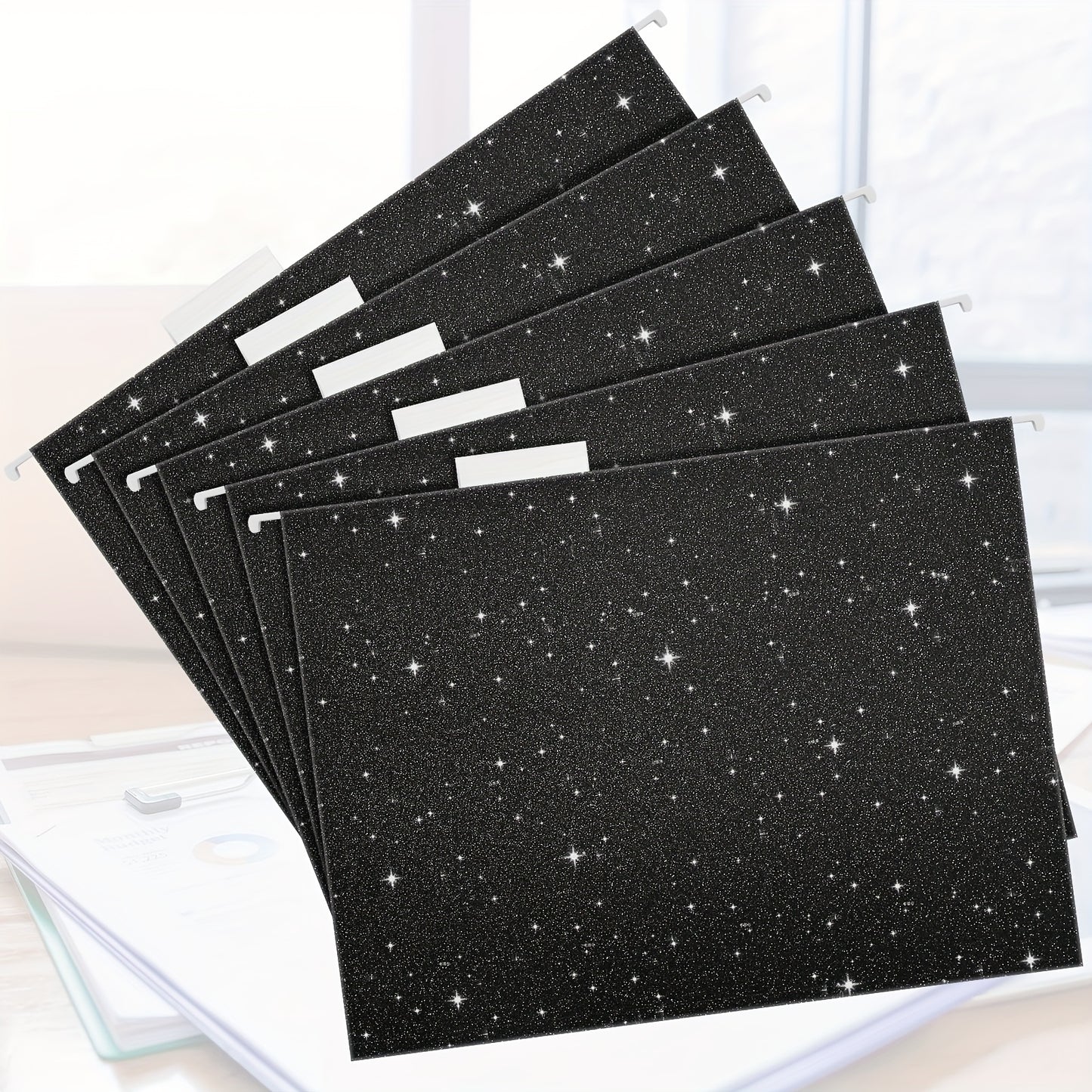 25pk Glittery Hanging File Folders w/ 1/5 Cut Adjustable Tab And 25 Plastic Tabs - 12 X 9.25in. -- 2 Colors