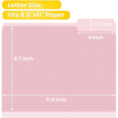 100pk Pink Letter-Size File Folders w/ 1/3 Cut Tabs -  8.5 x 11in