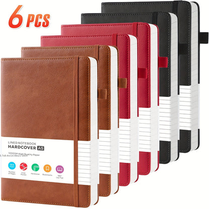 Lined College-Ruled Notebooks - A5 Size PU Leather Hardcover -- 6pks & 12pks Options